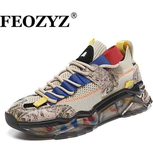 FEOZYZ Mens Graffiti Sneakers Plus Large Size 45 46 Newest Trend Man Sport Shoes Breathable Fabric Running Shoes
