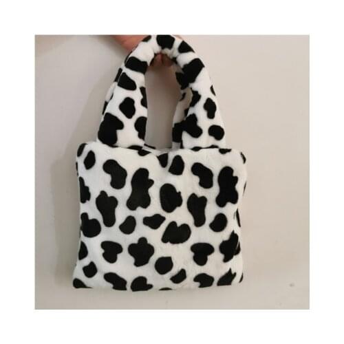 NEW Cow pattern Ladies Simple Versatile Bag Fashion Plush Tote Messenger Bag Female Fluffy Shoulder Bags Shopping Handbags