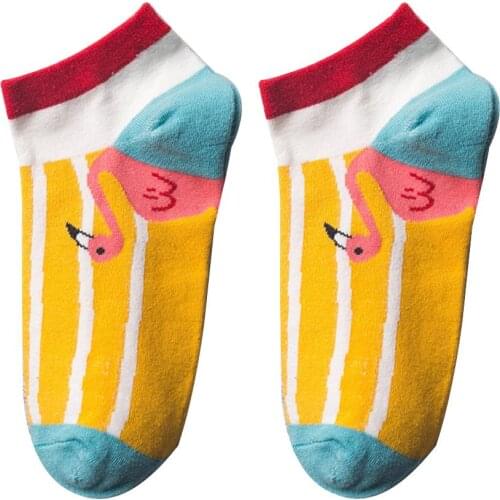 New Fashion Cotton Soft Women Calcetines Flamingo Print Low Cut Ankle Sock Breathable Short Ankle Boat Socks Mujer Cute Harajuku