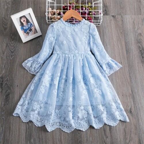 Autumn Lace Dress Baby Girl Floral Embroidery Wedding Party Gown Birthday Evening Vestidos 3-8 Years Children Causal Clothes