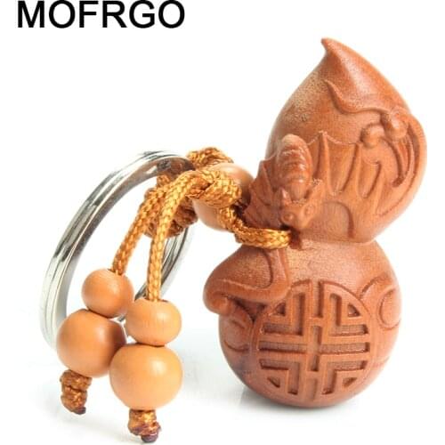 Peach Tree Wood Products Three-dimensional Carving Jujube Wood Gourd Keychain Car Key Ring Pendant Keychain