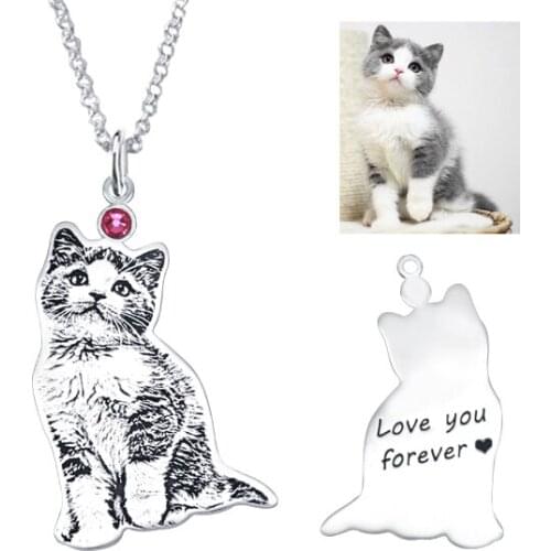 Personalized Photo Birthstone Necklace 925 Sterling Silver,Custom Pet Birthstone Necklace, Personalized Memerial Jewelry