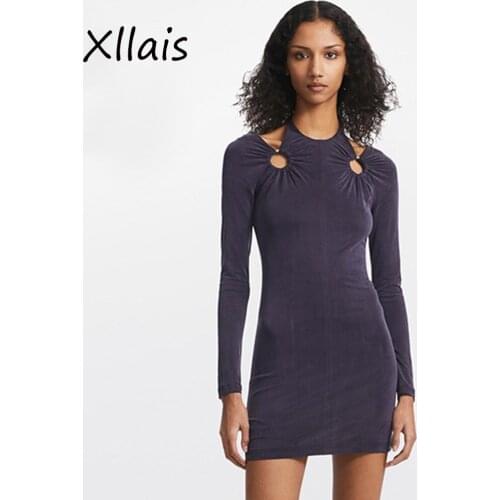 XLLAIS Sexy Halter Bandage Dress For Women 2021 Fall Clothes Long Sleeve Button Robe Birthday Party Club Vestidos New