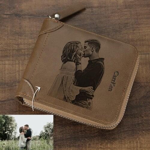 Valentines Day Present Wallet Customization Picture Custom Inscription Photo Engraved Wallet With Zipper Engraving Image Purse