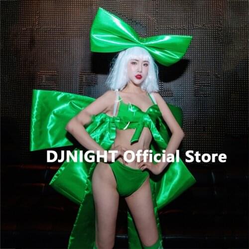 Christmas Costumes Nightclub Bar Costumes Oversized Bow Bikini Gogo Costumes Women Gogo Singer Sexy Stage Rave Outfit XS2065