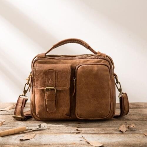 Hand Frosted Leather Shoulder Bag Retro Mens Leather Diagonal Mens Small Bag Casual Top Layer Leather Simple Messenger Bag