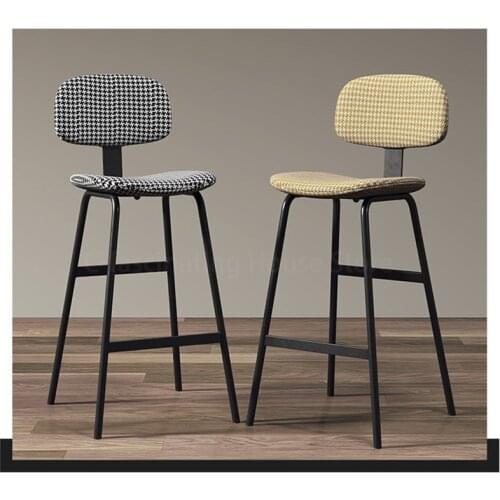Nordic Houndstooth Bar Stools Coffee Shop High Stools Simple Wrought Iron Barstools Front Back High Bar Chairs Bar Stool