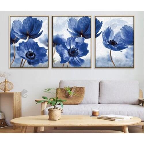 Nordic Modern Style Blue Flowers Decorative Paintings Wall Art Print Picture Canvas Painting Poster for Living Room No Framed