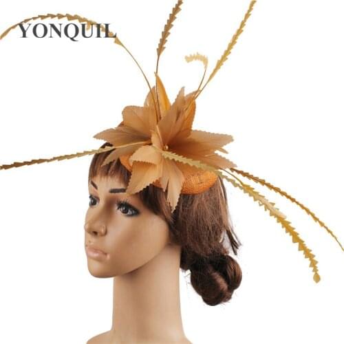 Vintage Wedding Bridal Hats Hair Accessories Flower Feathers Women Sinamay Headpiece Headband Veil Wedding Bride Hat Chapeau