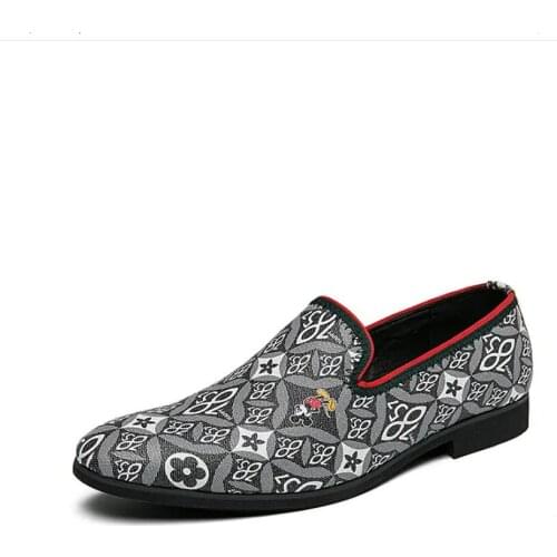 Fashion Men Hand-Print Casual Shoes With printing Slip-on Loafers Party and Wedding Men Dress Shoes Smoking Slippers