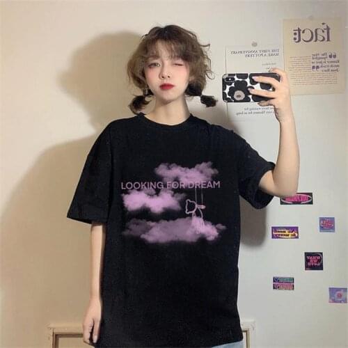 Summer Tee Womens Korean 2021 New Loose oversized T-shirt women Fashion Printing O-Neck Students Short-Sleeved T-Shirt Top
