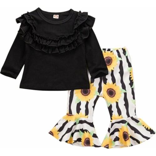 0-3T Newborn Kid Baby Girl Floral Clothes set Ruffles Long Sleeve Tops Sunflower Striped Pants suit Elegant Cute Outfits