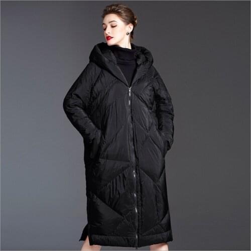 Ladies luxury brand long down jacket female over the knee hooded 90 white duck down jackets New Winter thick clothing coat coats