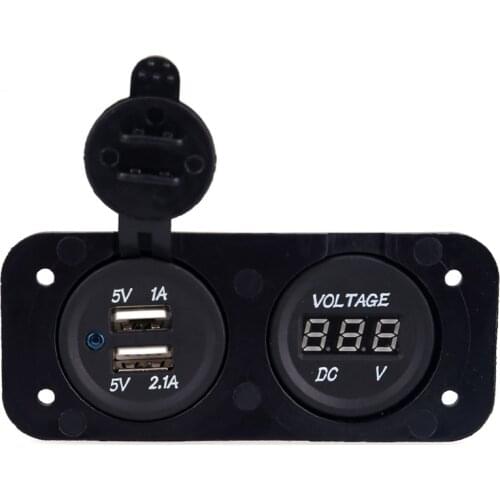 12V 2 Ports LED USB Car Charger With DC Digital Voltmeter For Car Boat Auto Motorcycle Trucks