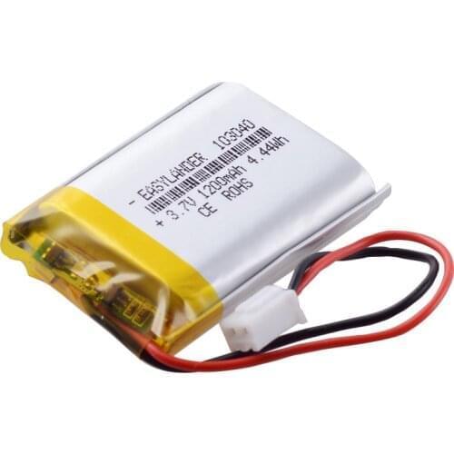3.7V 1200 mAh Li Po Polymer Battery cell 2pin JST-PH 2.54mm plug 103040 For Game player GPS Sat Nav Camera Driving recorder