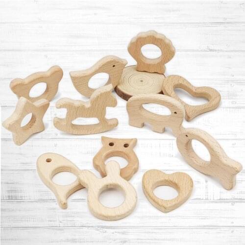 5pcs baby wooden teether animal pacifier pendant BPA free beech wooden animal molars wooden baby toys