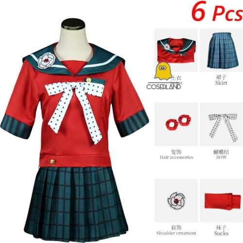 6 PCS Harukawa Maki Danganronpa Cosplay Costume Black Long Wig Dangan Ronpa V3 Killing Harmony School Girl Uniform JK Skirt Set