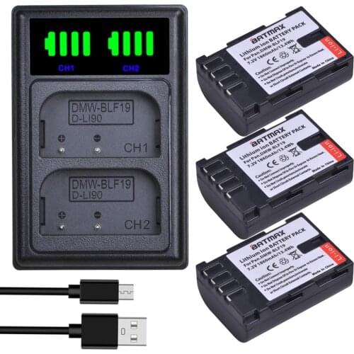 Batmax DMW-BLF19 BLF19 battery+New LED Dual USB Charger with Type C Port for Panasonic Lumix GH3 GH4 GH5 G9