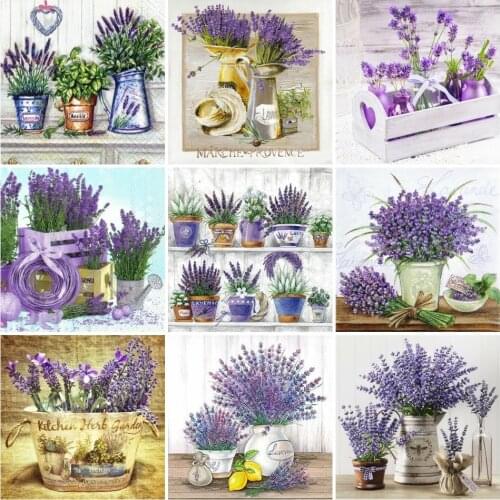 AZQSD Diamond Embroidery Lavender Rhinestones Pictures 5D Diy Diamond Painting Flowers Mosaic Decor Cross Stitch Kits