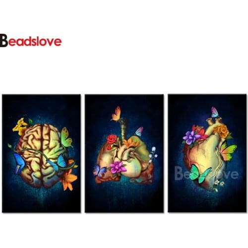 Diy Diamond Painting Human Anatomy Heart Lungs Brain Colorful Butterfly mosaic full square/round diamond embroidery Medical Art