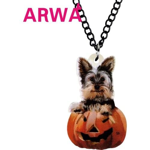 ARWA Acrylic Halloween Pumpkin Yorkshire Dog Necklace Chain Cute Animal Pets Choker Pendant Jewelry For Women Kid Novelty Gift