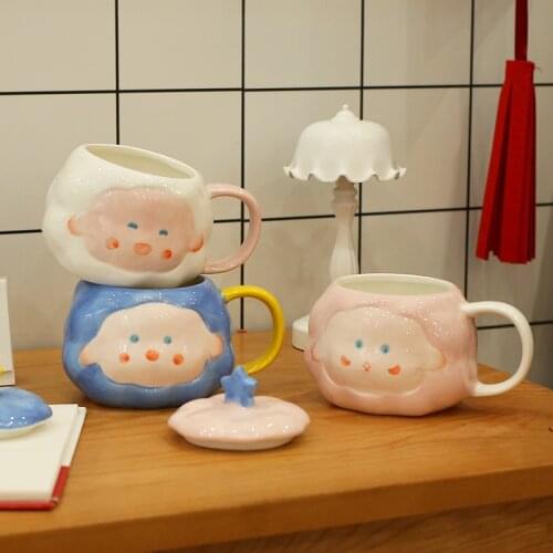 Creative Design Ceramic Lovely Face Water Cups Coffee Mugs for Home and Office Use 400ML Girlfriends Gift