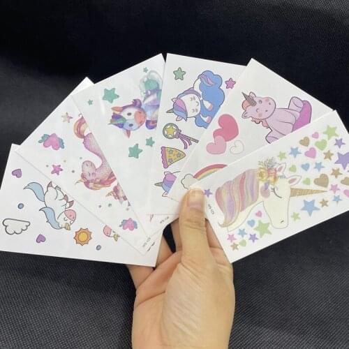 30Sheets Kids Unioncorn Temporary Tattoo Sticker Waterproof Colorful Body Art Fake Tatoos Waist Face Decal