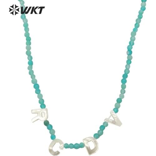 WT-N1314 Elegant 3mm European fashion chic faceted stone beads choker necklace lady natural shell letters charm stone necklace
