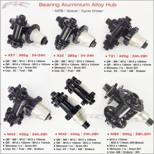 FIC MTB WHEEL hub 24 28h 32h bearings alloy hub Black straight pull J hook AM ENDURO hub 100mm 135m QR M15 M12 148mm boost hub
