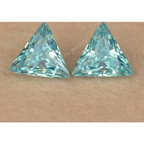 Hot Sale 5A 3x3~12x12mm Light Sea Blue Synthetic Gems Cubic Zircon Stone Triangle Shape Cut Loose CZ Zirconia Beads For Jewelry