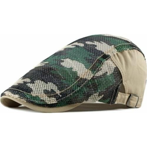 Breathable Mesh Newsboy Cap Adjustable Men Camouflage Summer Peaked Cap Vintage Camo Cabbie Ivy Flat Cap Boina Gatby Hat Beret