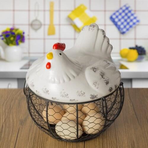 Ceramic Decoration Creative Hen Egg Storage Basket Wire Sundries Fruit Basket Kitchen Organizer Iron Woven Bread Basket