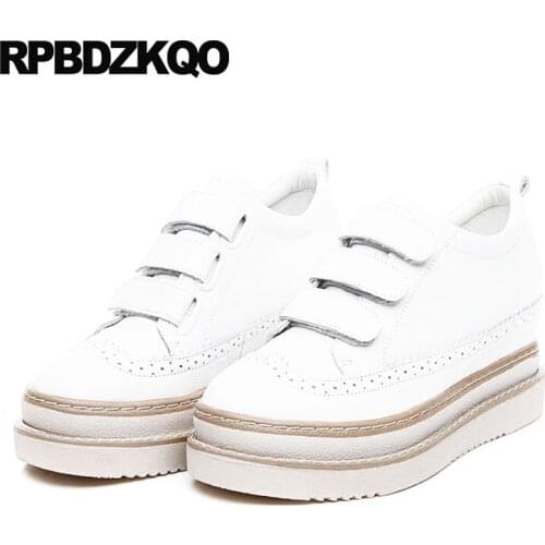 Platform Chinese China Fashion Thick Sole Round Toe Creepers Shoes Hidden Lace Up Muffin Brogue Women Wedge White Elevator
