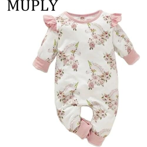 Spring Autumn Newborn Baby Girl Flower Printed Romper Clothes Infant Girls Rompers Cotton Floral Jumpsuit