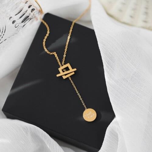 YUN RUO Yellow Gold Color Good Luck Pendant Adjustable Necklace Woman Fashion 316L Titanium Steel Jewelry Birthday Gift Not Fade