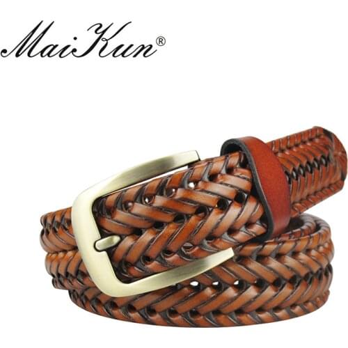 Maikun Men Braided Belt Woven Leather Belts for Men Women Vintage Waist Strap Casual Belt Pin Buckle Male Belt for Jeans