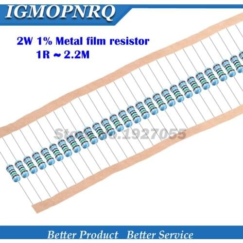 10pcs 2W Metal film resistor 1% 1R ~ 1M 2.2R 4.7R 10R 22R 47R 100R 220R 470R 1K 10K 100K 2.2 4.7 22 47 100 220 470 ohm