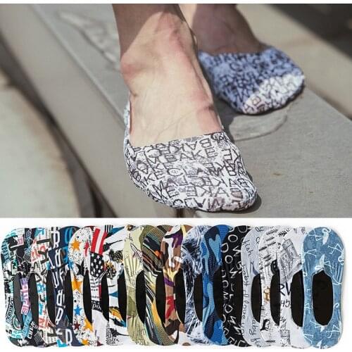 Mens Summer Socks Breathable Thin Invisible No Show Boat Sock Fashion Letters Printed Pure Color Silicone Non-Slip Ankle Socks