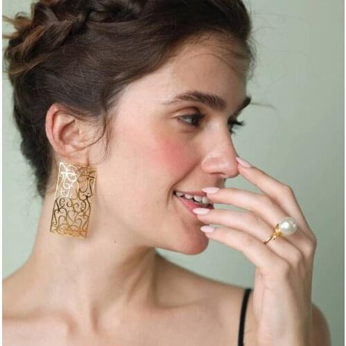 Tocona New Trendy Hollow Out Geometry Drop Dangle Earrings for Women Palace Vintage Gold Alloy Metal Party Jewelry 19882