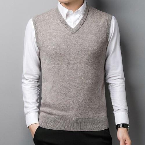 New Male Pure Cashmere Sweater Vest Sleeveless 100% Wool Sweater Pullovers Solid Knit Vest