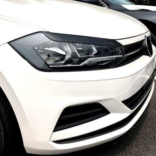 Pair Car Headlights Eyelids Eyebrow ABS Trim Stickers Cover For VW for Polo 2018 Accessories Car Styling CarbonLook/GlossBlack