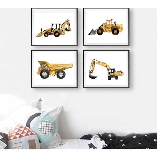 Construction Vehicle Watercolor Boys Wall Art Canvas Painting Pictures Dump Truck Excavator Posters And Prints Kids Room Decor