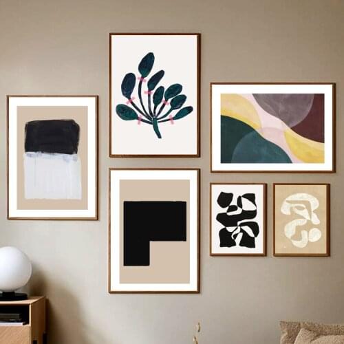 Nordic Posters And Prints Abstract Leaf Color Block Line Geometry Art Canvas Painting Modern Wall Pictures For Living Room Decor