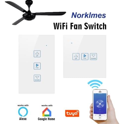 Norklmes Smart Wifi Ceiling Fan Switch,Tuya Smart Life Remote Control,Various Speed Control, Work with Alexa, Google Home EU/US