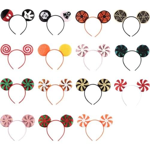 Disney Cute Lollipop 3.3'' Sequins Mouse Ears Headband Festival Cand Hairband Women Party Headwear Kids DIY Hair Accessories