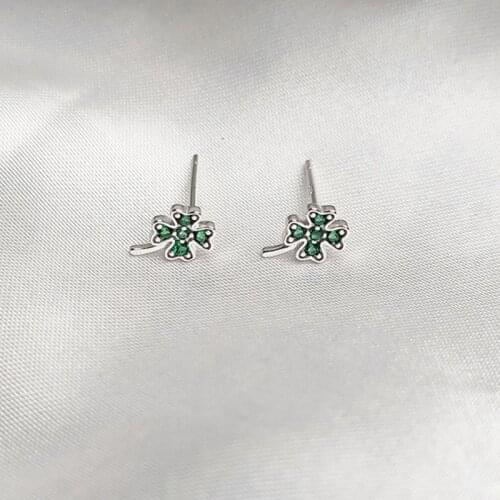 Fashion 925 Sterling Silver Lucky Four-Leaf Clover Finger Stud Earrings for Women Green Enamel Earrings Jewelry Gift brincos