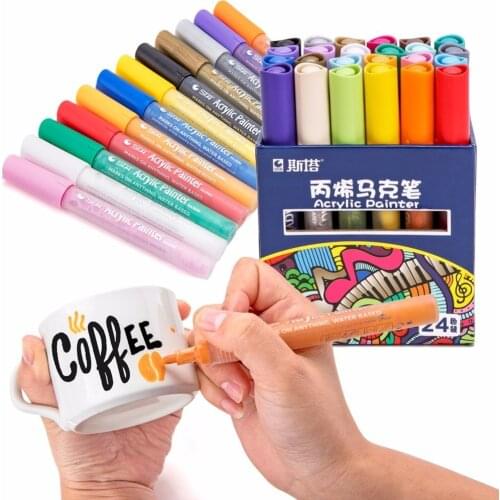 STA 12/24 Colors Acrylic Paint Marker Sketch Stationery Set For DIY Manga Drawing Marker Pen School Student Painter Supplies