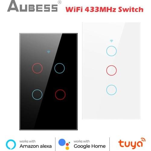 Tuya WiFi+433MHz Smart Touch Switch 1/2/3/4 Gang US Standard Touch Sensor Smart Wall Switch Voice Works with Alexa Google Home