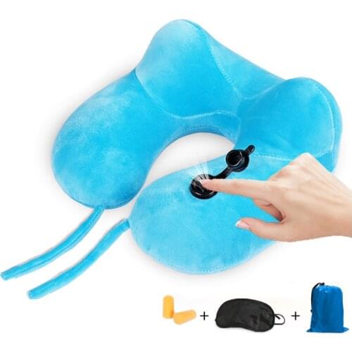 YOUGLE Air Inflatable U Shaped Travel Neck Pillow Cushion Headrest Support Plane Train Free Eyeshade and Earplugs Outdoor Tool