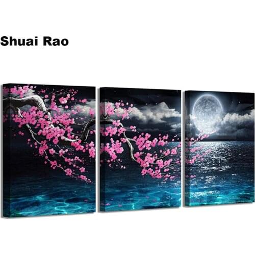 Plum blossom moon sea Diamond Painting cross stitch mosaic 3 pieces full square/round diamond embroidery rhinestone decor